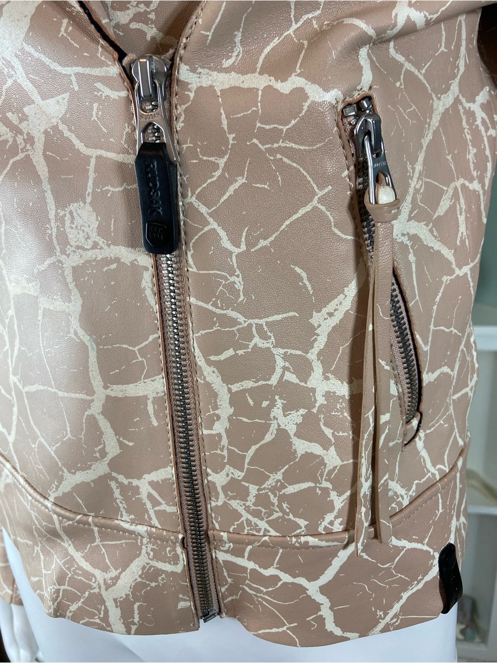 RUDSAK Beige-Pink Cream Cracked Lambs Leather Moto Jacket - Picture 5 of 15